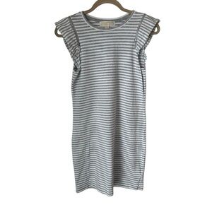 MICHAEL Michael Kors Cap Sleeve Gray And White Striped Dress With Zipper XS
